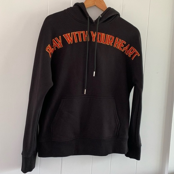 Sandro Paris “Play With Your Heart” Hoodie Black Spellout Graphic Embroidered - Picture 13 of 16